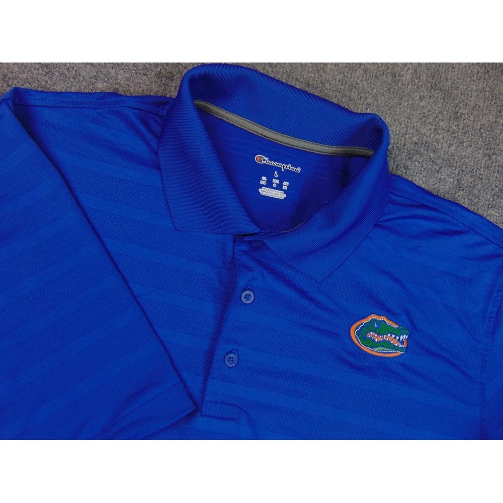 Florida Gators Polo Mens Large Blue Striped Champion Short Sleeve Golf Shirt